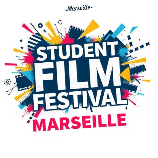 Affiche du Festival du Court-M√©trage √âtudiant de Marseille, avec des √©l√©ments graphiques repr√©sentant le cin√©ma